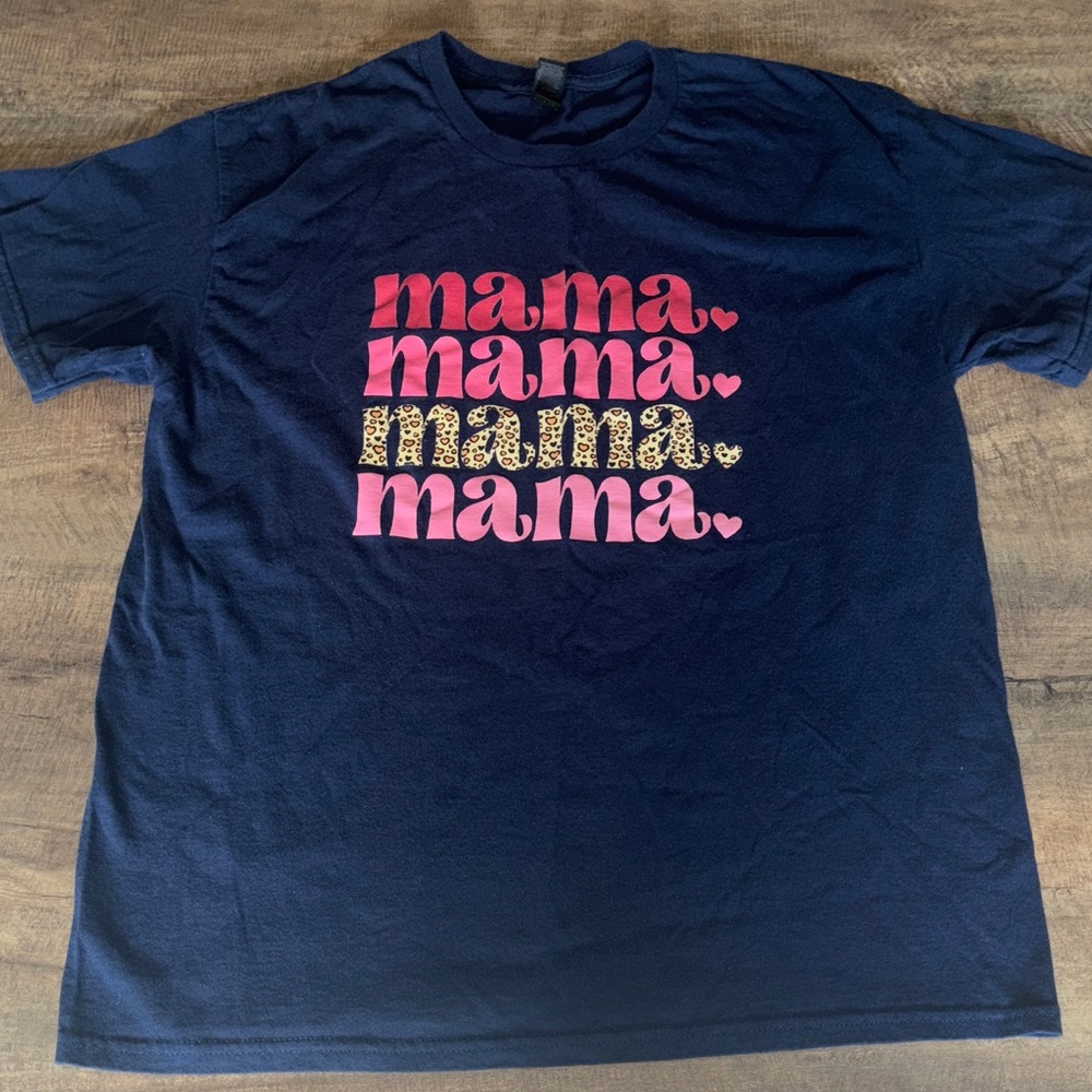Mama Navy, Pink & Cheetah Print Womens Graphic Tee (Gildan L)